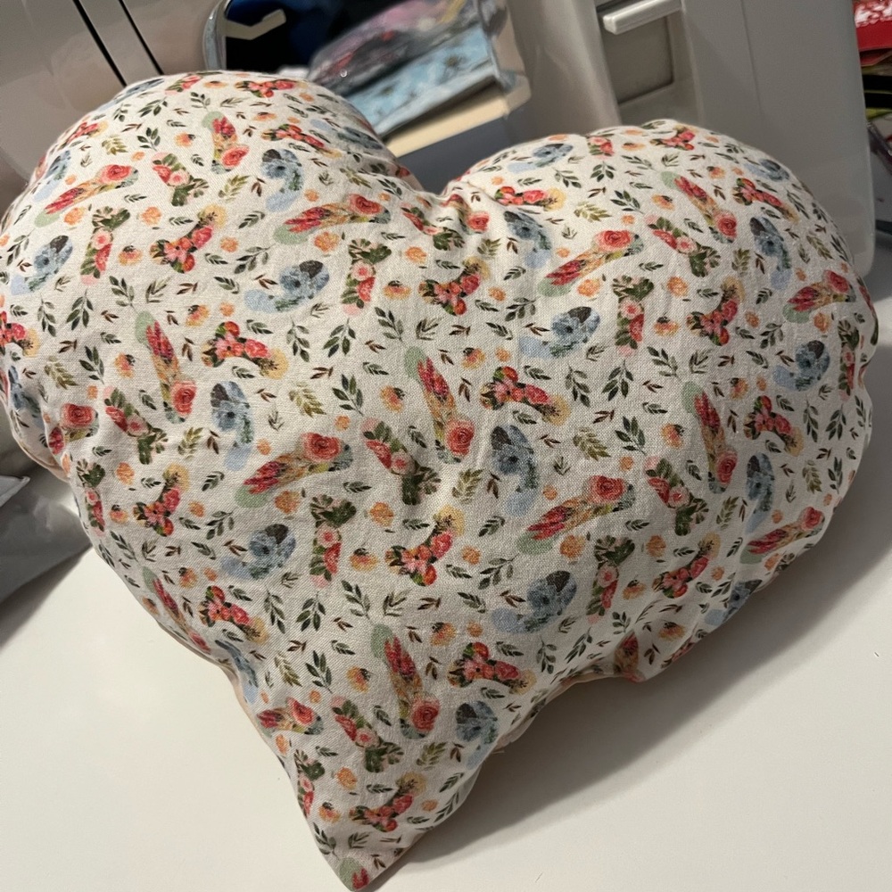 Penis print (subtle) Floral Heart-Shaped  Pillow homemade with specialty fabric.